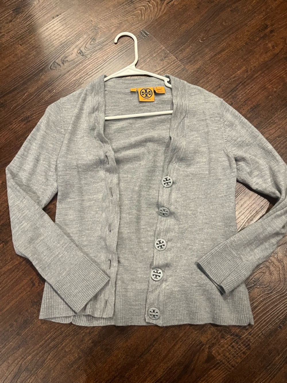 Tory Burch Light Gray Logo-Button wool Cardigan